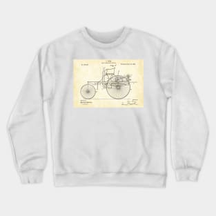 Benz 1888 self propelling vehicle, original patent drawing parchment background Crewneck Sweatshirt